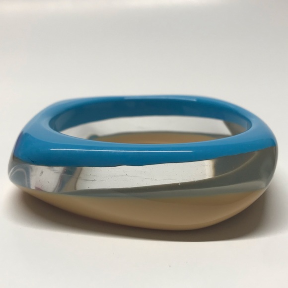 Chunky Asymmetrical Funky Shaped 3 tone Bangle Bracelet Color block Resin - Picture 2 of 5